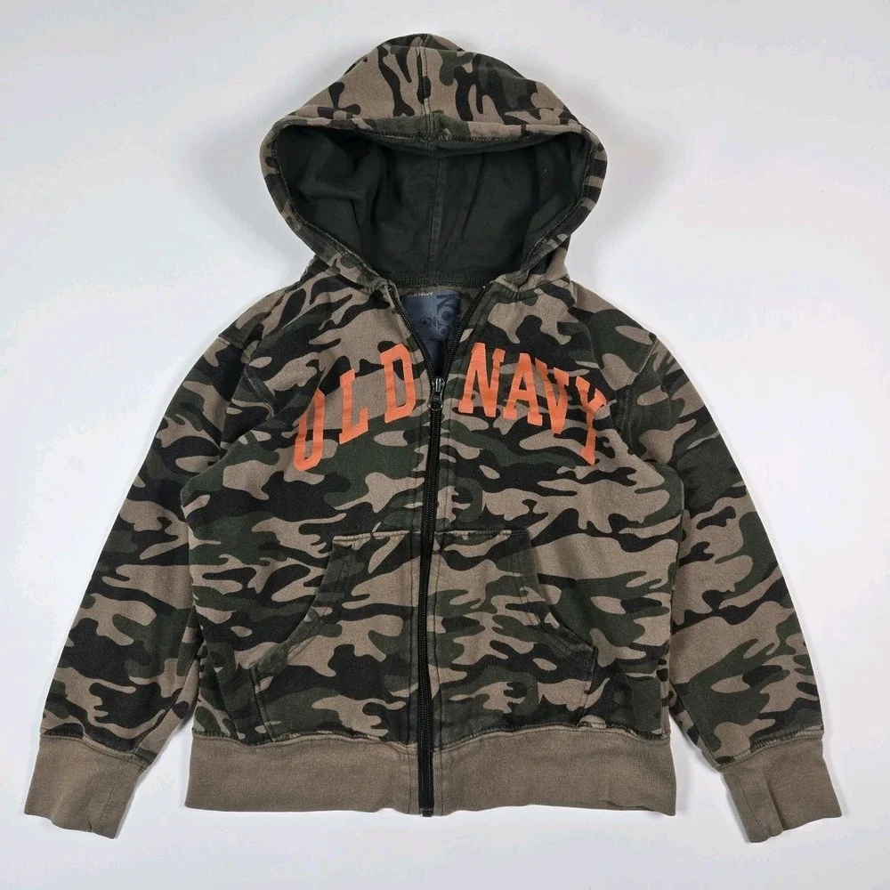 Old Navy Kids‎ Camo Camouflage Zip Pull Over Hoodie Hooded Sweatshirt Small 6-7